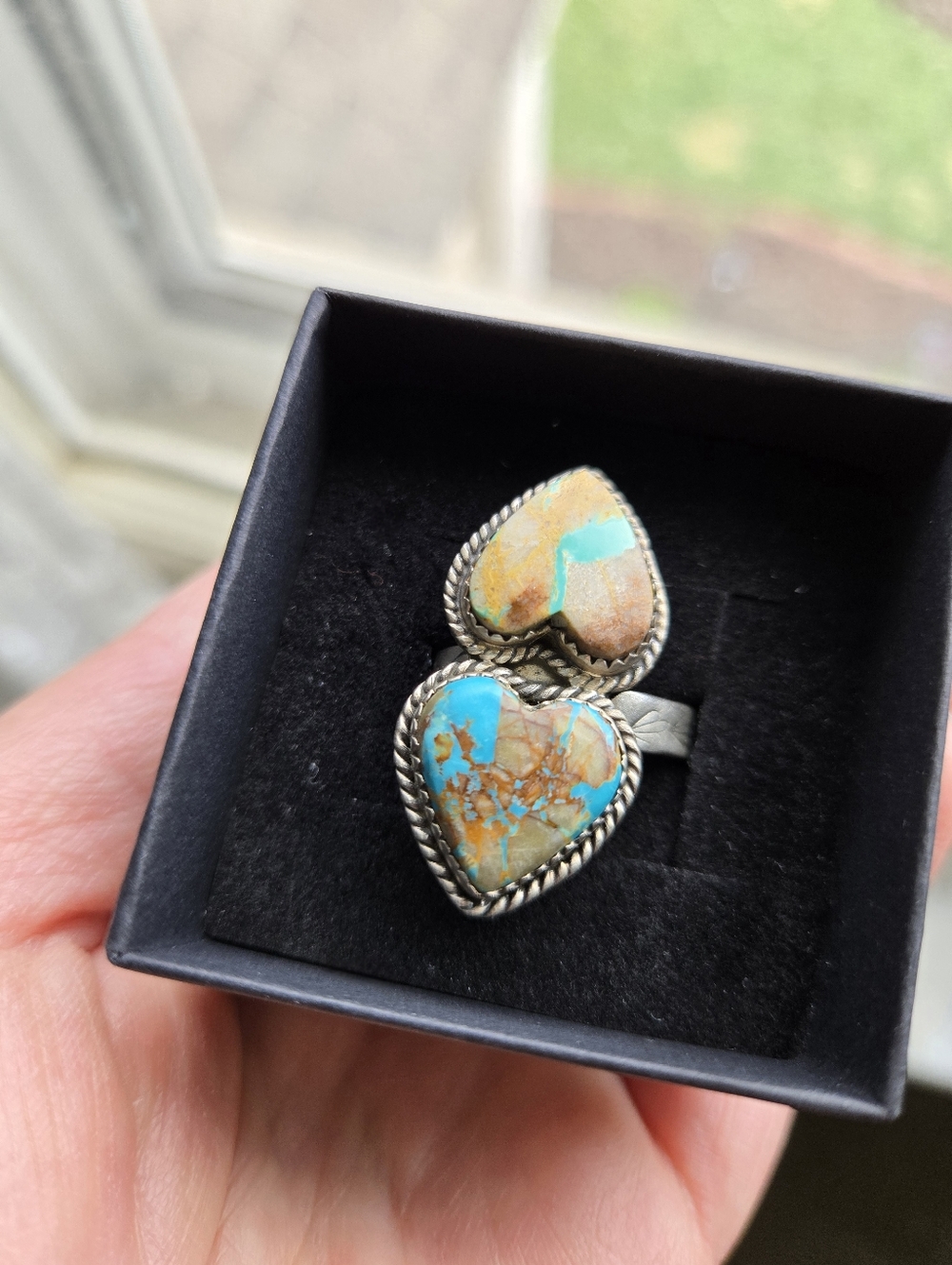 Handmade Sterling Silver Royston Ribbon Turquoise Adjustable Ring Signed